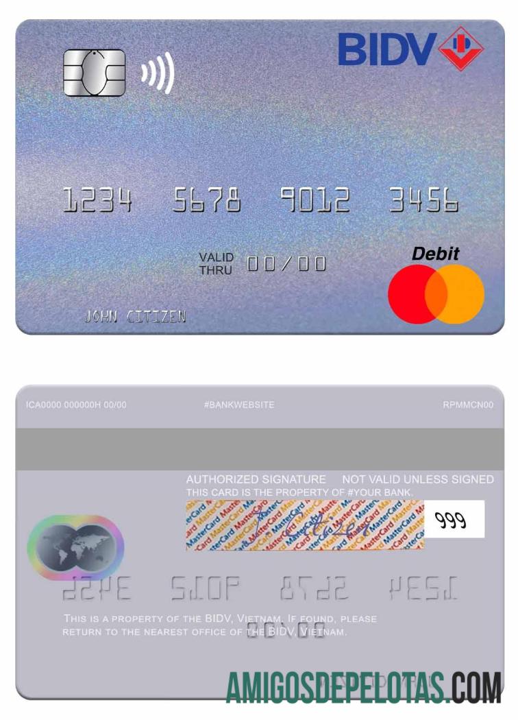 Cartão BIDV Mastercard do Vietnã exemplo real